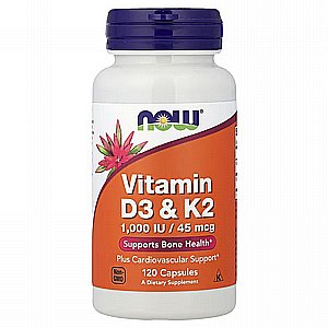 NOW Foods Vitamin D3 & K2 120 כמוסות | ויטמין D3 1000IU עם ויטמין K2 MK-4 45 מק״ג NOW Foods Vitamin D3 & K2 120 כמוסות | ויטמין D3 1000IU עם ויטמין K2 MK-4 45 מק״ג